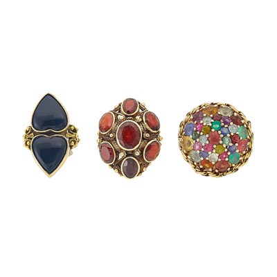 Lot 1144 - Three Gold, Garnet and Gem-Set Rings