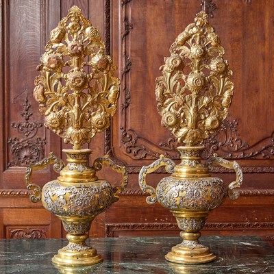 Lot 71 - Pair of Italian Baroque Silver and Brass Half Vases