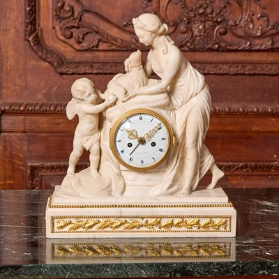 Lot 259 - Louis XVI Gilt-Bronze Mounted Marble Figural Clock