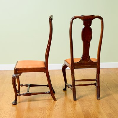 Lot 69 - Pair of Italian Baroque Bone Inlaid Walnut Side Chairs