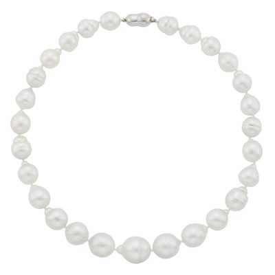 Lot 20 - South Sea Semi-Baroque Cultured Pearl Necklace with White Gold Clasp