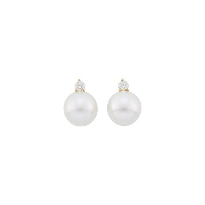 Lot 13 - Pair of Gold, South Sea Cultured Pearl and Diamond Earrings