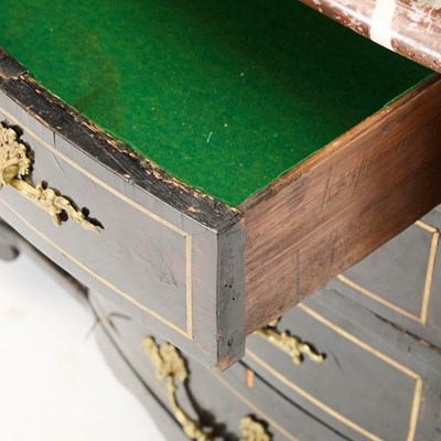 Lot 385 - Régence Gilt-Mounted and Brass-Inlaid Ebonized Commode