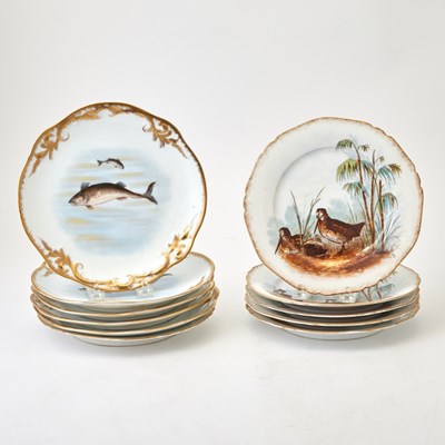 Lot 343 - Assembled Set of Eleven Limoges Porcelain Fish and Game Plates