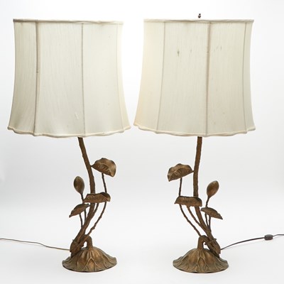 Lot 366 - Pair of Patinated Metal Floriform Table Lamps