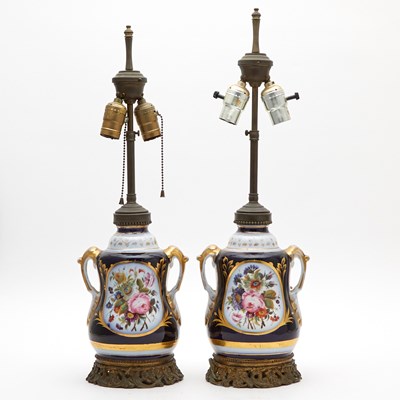 Lot 352 - Pair of Gilt-Metal Mounted Sevres Style Porcelain Table Lamps