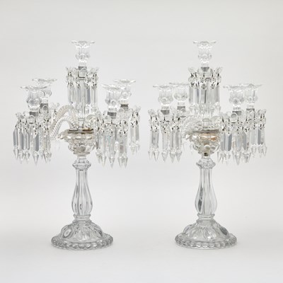 Lot 354 - Pair of Baccarat Cut Glass Five-Light Candelabra