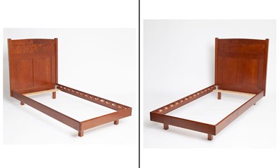 Lot 766 - Pair of Frank Lloyd Wright Style Cherry Twin Beds