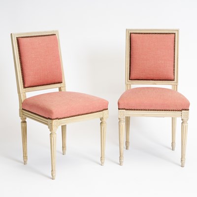 Lot 345 - Set of Four Louis XVI Style Upholstered Painted Side Chairs