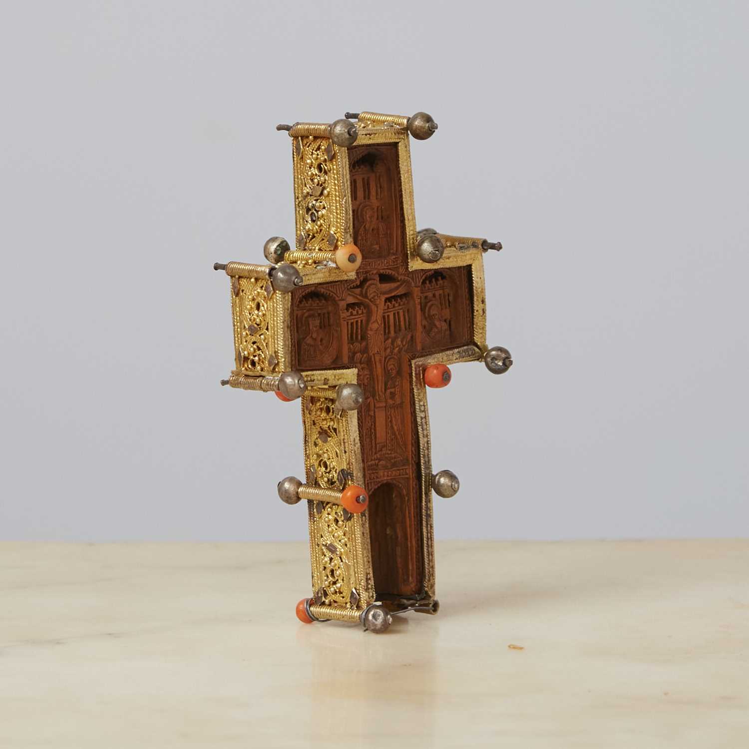 Lot 67 - Greek Orthodox Gilt-Bronze and Carved Wood Cross