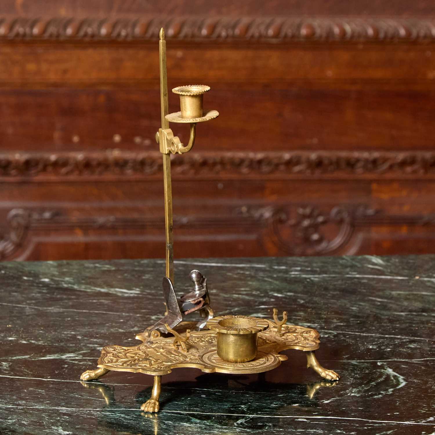 Lot 200 - Louis XV Gilt-Bronze Candlestick with Flint Lighter