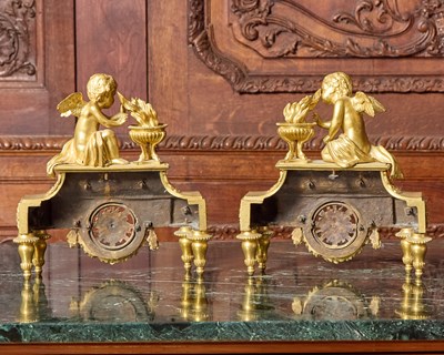 Lot 99 - Pair of Louis XVI Gilt Bronze Figural Chenets