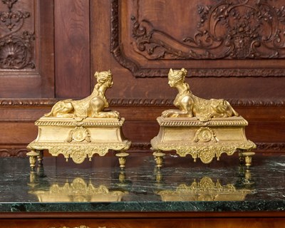 Lot 100 - Pair of Louis XIV Style Gilt-Bronze Animalier Chenets