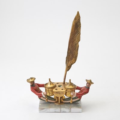 Lot 356 - Gilt and Painted Metal Chinoiserie Inkstand