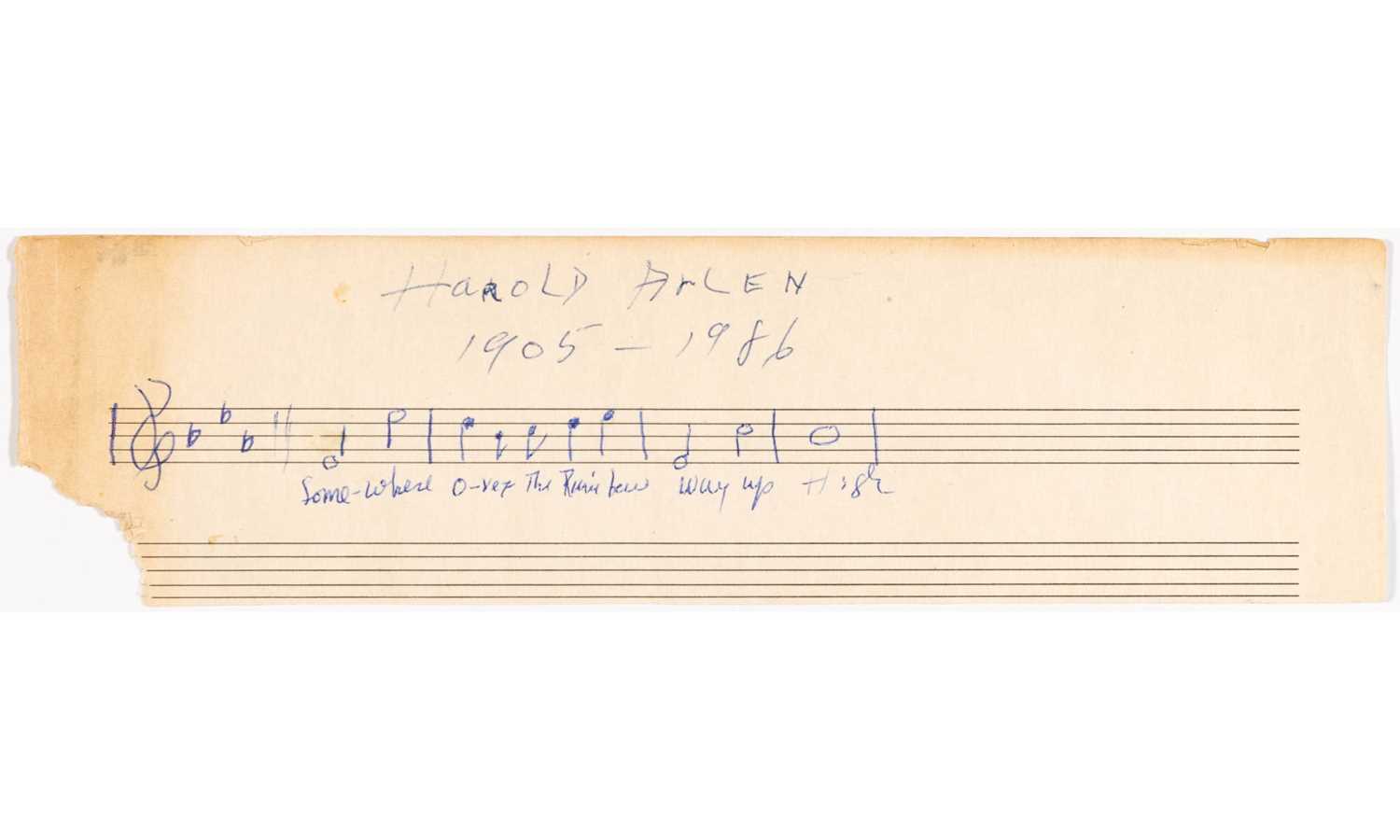 Lot 639 - An original Harold Arlen manuscript musical quotation from "Over the Rainbow"