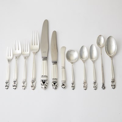 Lot 291 - Assembled Georg Jensen Sterling Silver "Acorn" Pattern Flatware Service