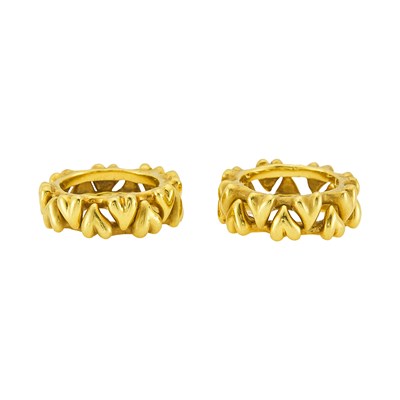 Lot 1010 - Two Pairs of Gold Heart Puzzle Band Rings