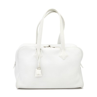 Lot 1233 - Hermès White Clemence Leather 'Victoria II 35' Bag