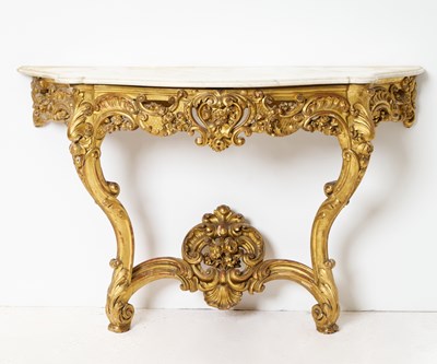 Lot 278 - Continental Rococo Style Giltwood and Marble Console