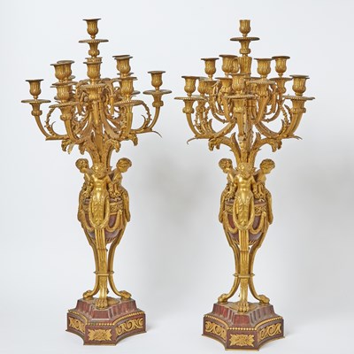 Lot 255 - Pair of Louis XVI Style Gilt-Bronze and Marble Candelabra