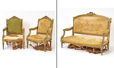 Lot 294 - Louis XVI Style Tapestry Upholstered Giltwood Salon Suite