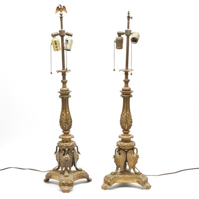 Lot 325 - Pair of Empire Style Gilt-Bronze Lamps