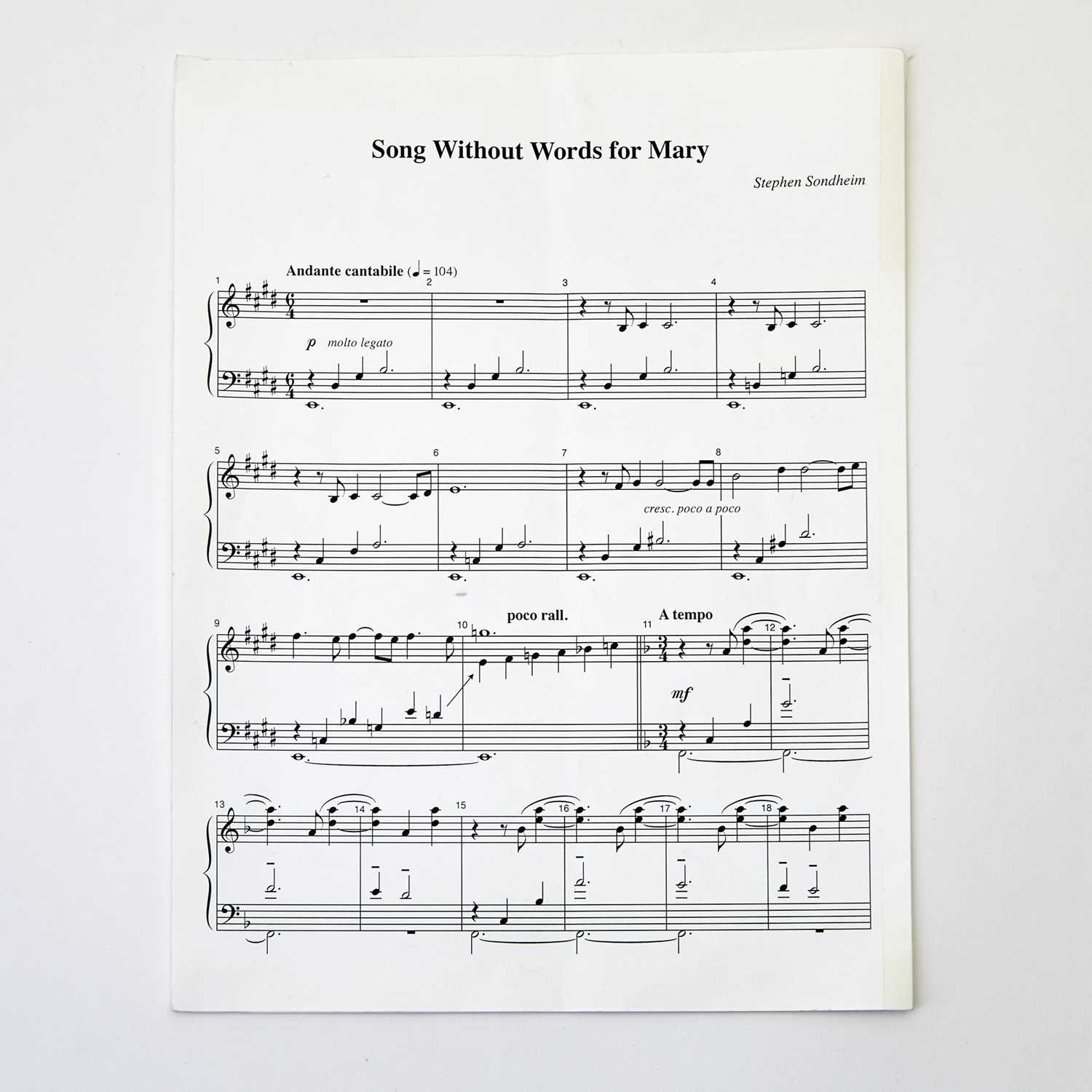 Lot 304 - Rehearsal copy of Song Without Words For Mary