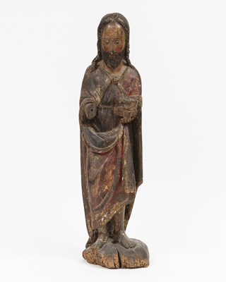 Lot 1111 - Carved and Painted Wood and Gesso Figure of Christ Holding a Lamb