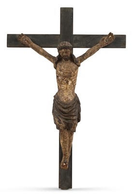 Lot 1112 - Carved and Painted Wood and Gesso Figure of Christ on the Cross
