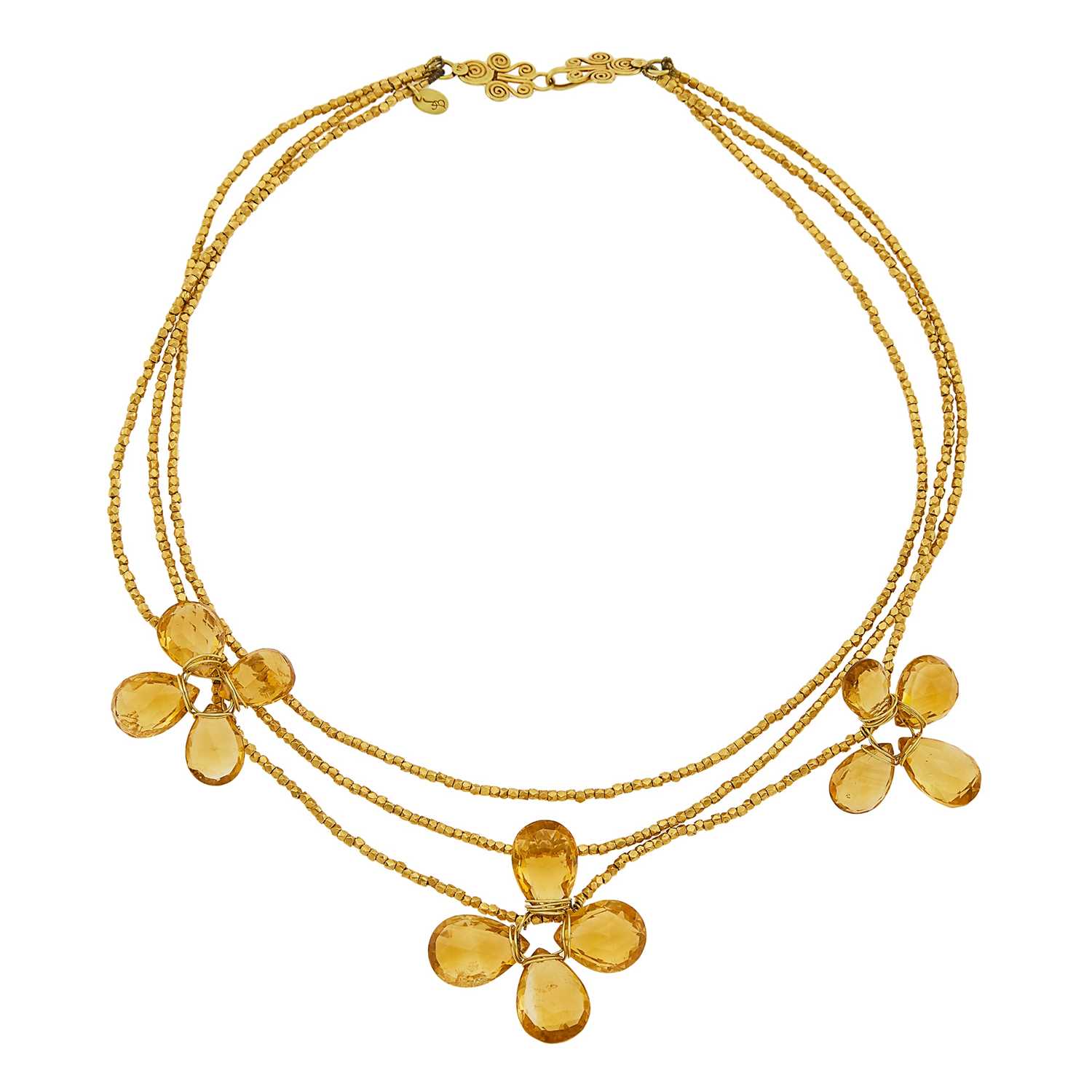 Lot 1172 - Julie Baker Gold Bead and Citrine Flower Necklace