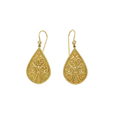 Lot 1206 - Jaime Wolf Pair of Gold and Diamond Pendant-Earrings