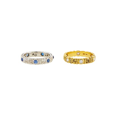 Lot 1257 - Alex Sepkus Two Gold, Platinum and Diamond Band Rings