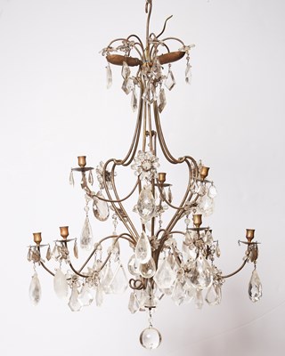 Lot 95 - French Bronze and Rock Crystal Nine Light Chandelier