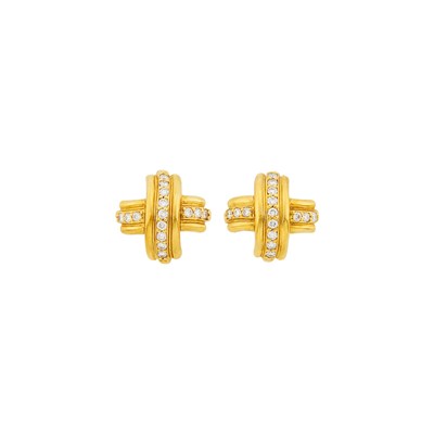 Lot 79 - Tiffany & Co. Pair of Gold and Diamond 'X' Earrings