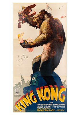 Lot 685 - An impressive three-sheet poster of King Kong signed by Fay Wray