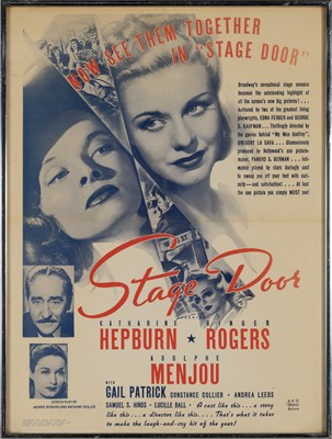 Lot 687 - A poster for Stage Door starring Katherine Hepburn and Ginger Rogers