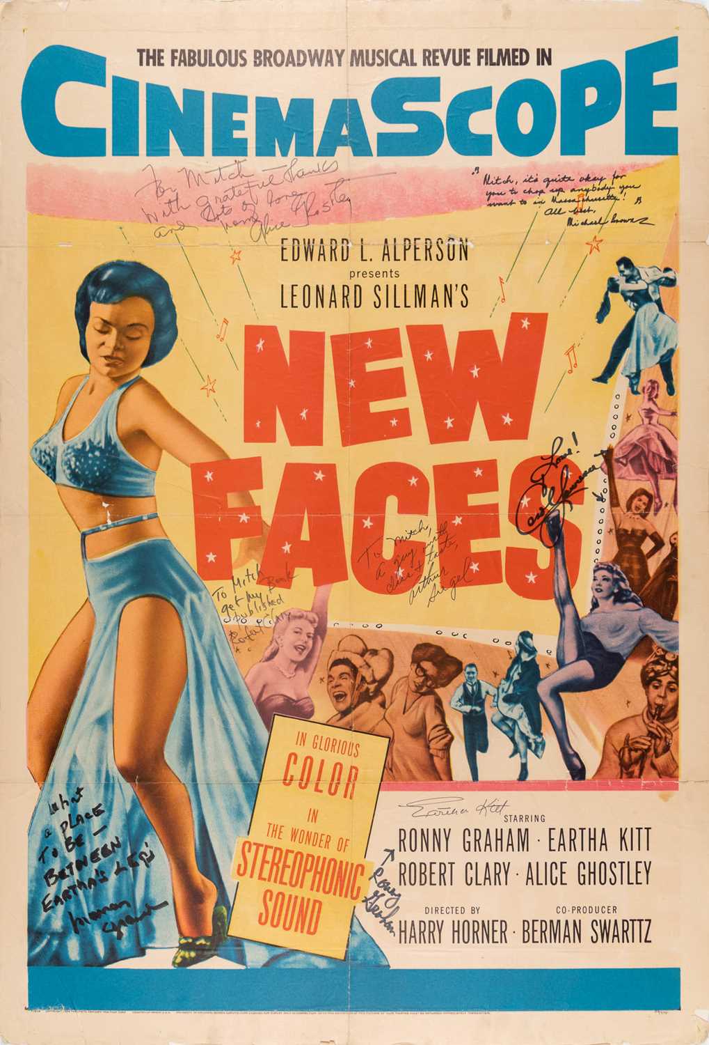 Lot 689 - The poster for New Faces with inscriptions and the signature of Eartha Kitt