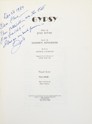 Lot 269 - The vocal score of Gypsy, inscribed to Stephen Sondheim by Jule Styne