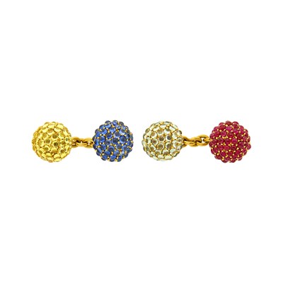 Lot 115 - Trianon Pair of Gold and Cabochon Colored Stone Ball Cufflinks