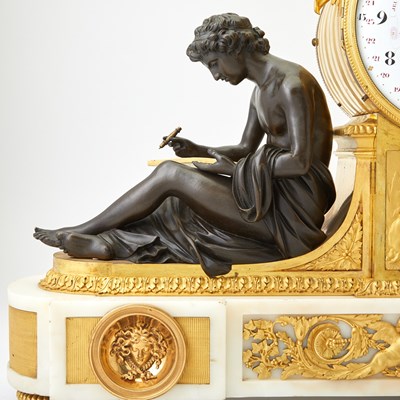 Lot 239 - Louis XVI Gilt and Patinated-Bronze and White Marble Figural Mantel Clock