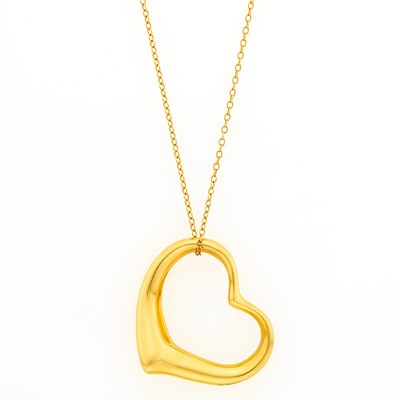 Lot 1189 - Tiffany & Co., Elsa Perreti Gold Heart Pendant with Long Chain Necklace