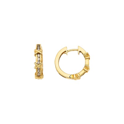 Lot 1224 - Pair of Gold and Diamond Hoop Earrings