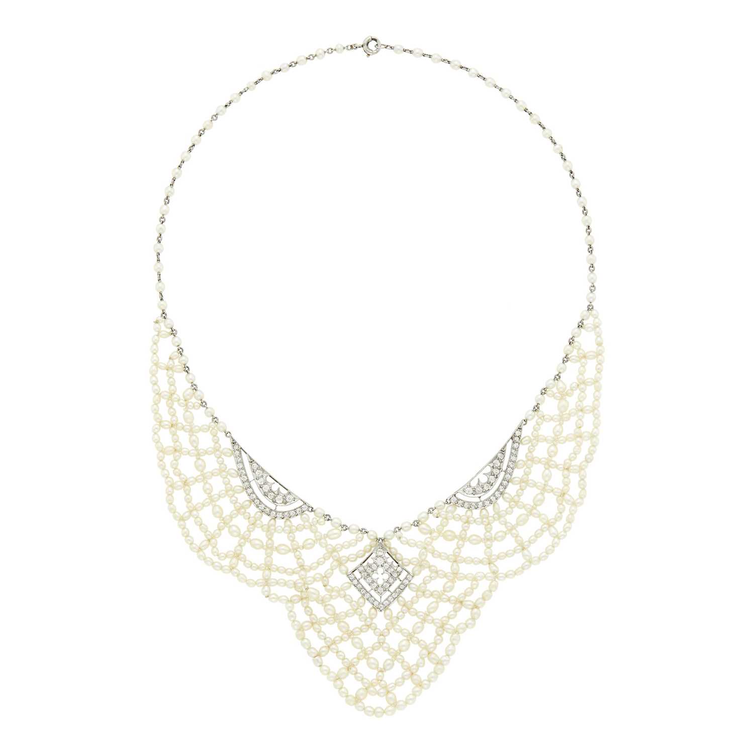 Lot Platinum, Seed Pearl and Diamond Bib Necklace