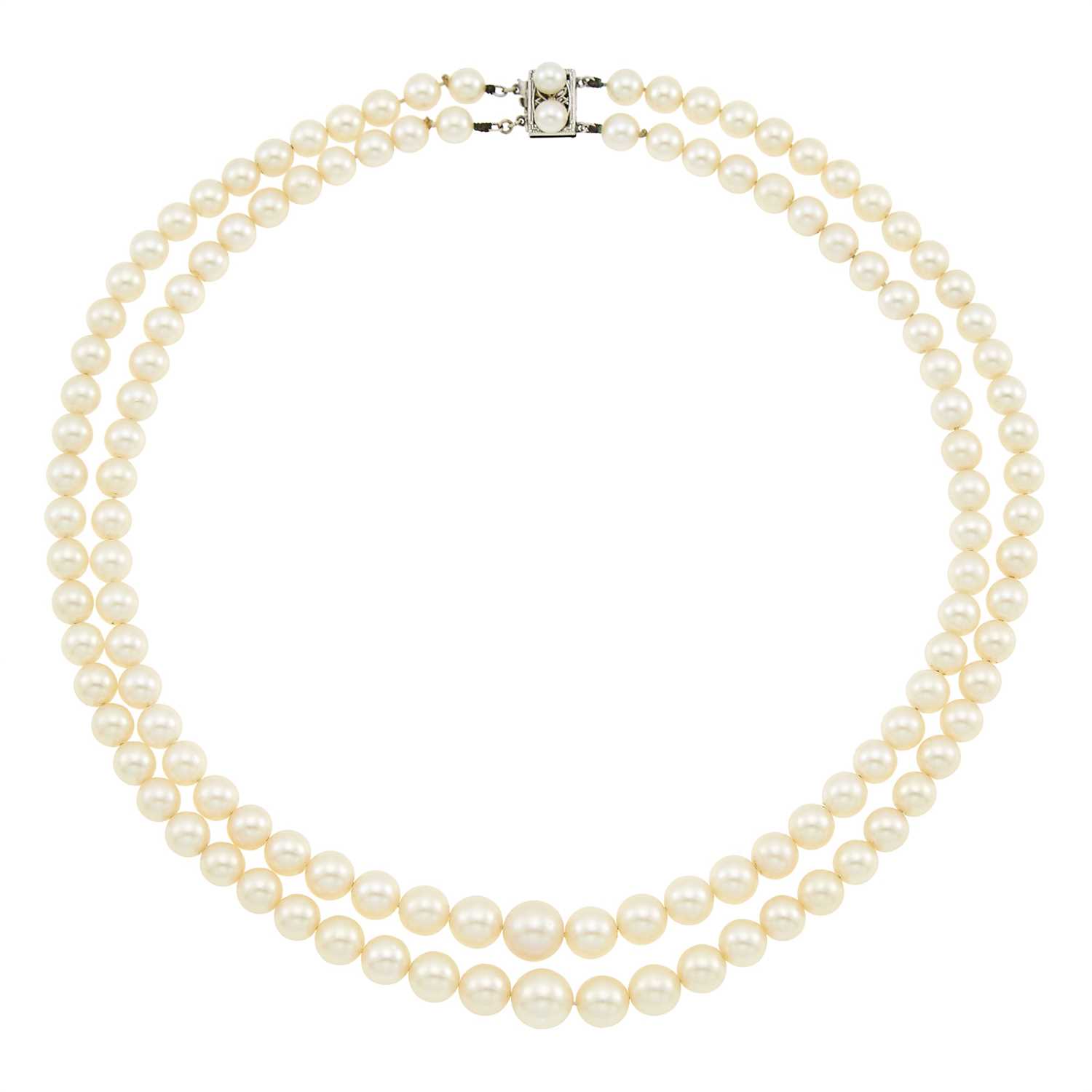 Lot 1118 - Double Strand Cultured Pearl Necklace with Low Karat White Gold Clasp