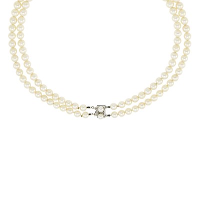 Lot 1118 - Double Strand Cultured Pearl Necklace with Low Karat White Gold Clasp