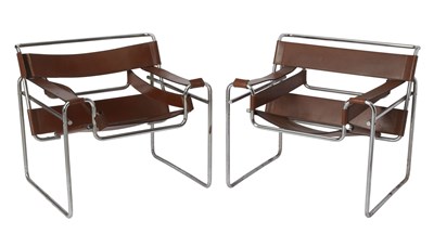 Lot 388 - Pair of Marcel Breuer Leather and Chromed Metal "Wassily" Armchairs