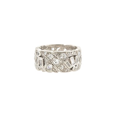 Lot 1087 - Wide Platinum and Diamond Band Ring