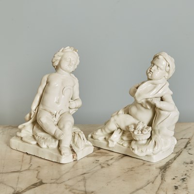 Lot 489 - TWO FRENCH PORCELAIN WHITE FIGURES EMBLEMATIC OF THE SEASONS SUMMER AND WINTER