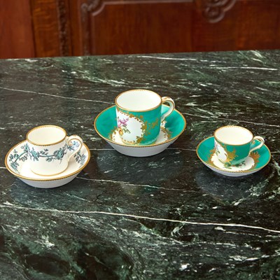 Lot 452 - VINCENNES PORCELAIN CUP AND SAUCER AND TWO SEVRES CUPS AND SAUCERS