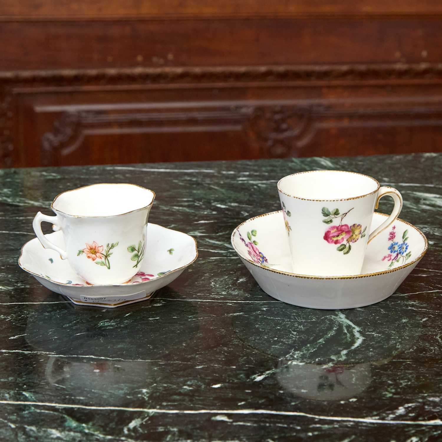 Lot 411 - Two Vincennes Porcelain Cups and Saucers (Gobelet Lizonne and Gobelet a la Reine)